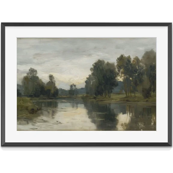 Vintage River Painting | Countryside Landscape Print | Living Room Decor | Print, Matte Canvas Stretched, Posters for Room Bedroom Living Room Bathroom Wall Decor, Posters & Art Prints, Gift.