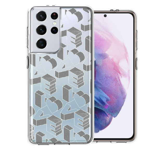 MUNDAZE for Samsung Galaxy S21 Ultra 3D Love Letters Hearts Valentine's Day Double Layer Phone Case Cover
