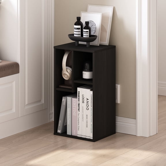 Furinno Daly 3-Cube Bookshelf, Black Book Shelf, Cube Storage Organizer Bookcase with Irregular Compartments, 9.4 x 11.7 x 21.3, for Living Room, Bedroom, Home Office, Black Espresso