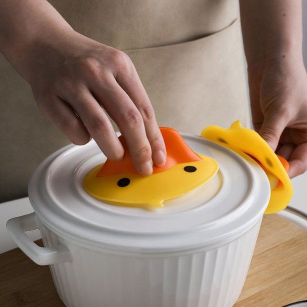 Clip de silicona para escaldar de pato amarillo pequeño, 2 uds., Clip de aislamiento térmico para hornear en la cocina, Clip de mano para horno y microondas