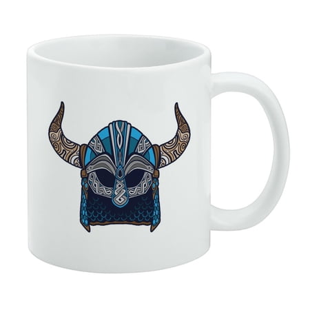 Nordic Viking Warrior Helmet with Horns White Mug