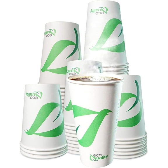 [25 Pack] 20 oz Compostable Paper Cups - Biodegradable Disposable White Paper Coffee Cups PLA Lined - Eco-friendly Hot and Cold Drinking Cups for Travel, Picnic, Party and Events