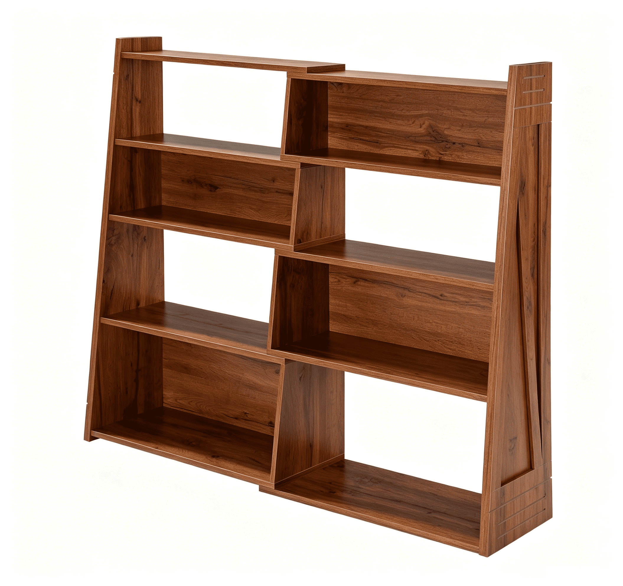 Modular Asymmetrical Bookshelf with 3 Configurable Layouts, Foldable Display Shelf and Staggered Storage Bookcase, Black Woodgrain