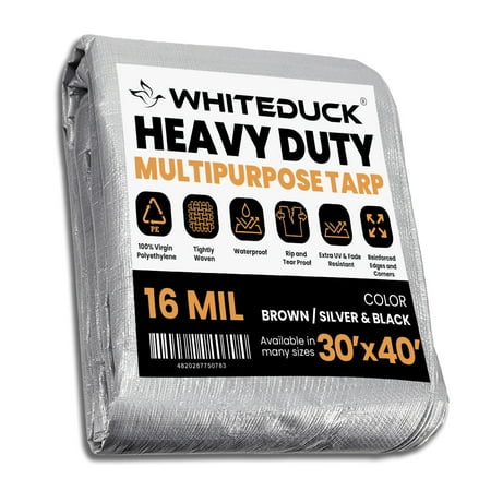 WHITEDUCK 30' x 40' Heavy Duty Tarp Cover Waterproof - 16 Mil Silver Black w/Grommets & Reinforced Edges
