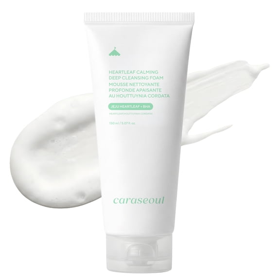 caraseoul Heartleaf Calming Deep Face Wash, Facial Cleanser for Double Cleansing, Hyaluronic Acid & BHA, Cleansing Foam, Gentle for Sensitive Skin, Korean Skin care (150ml/5.07 fl.oz)
