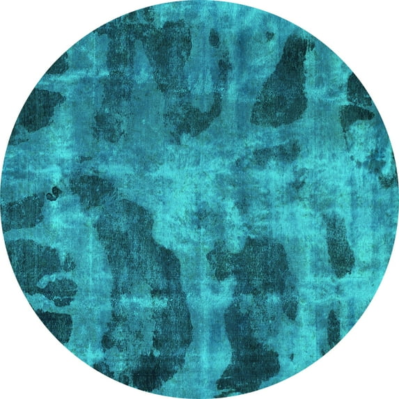 Ahgly Company Machine Washable Indoor Round Persian Turquoise Blue Bohemian Area Rugs, 6' Round