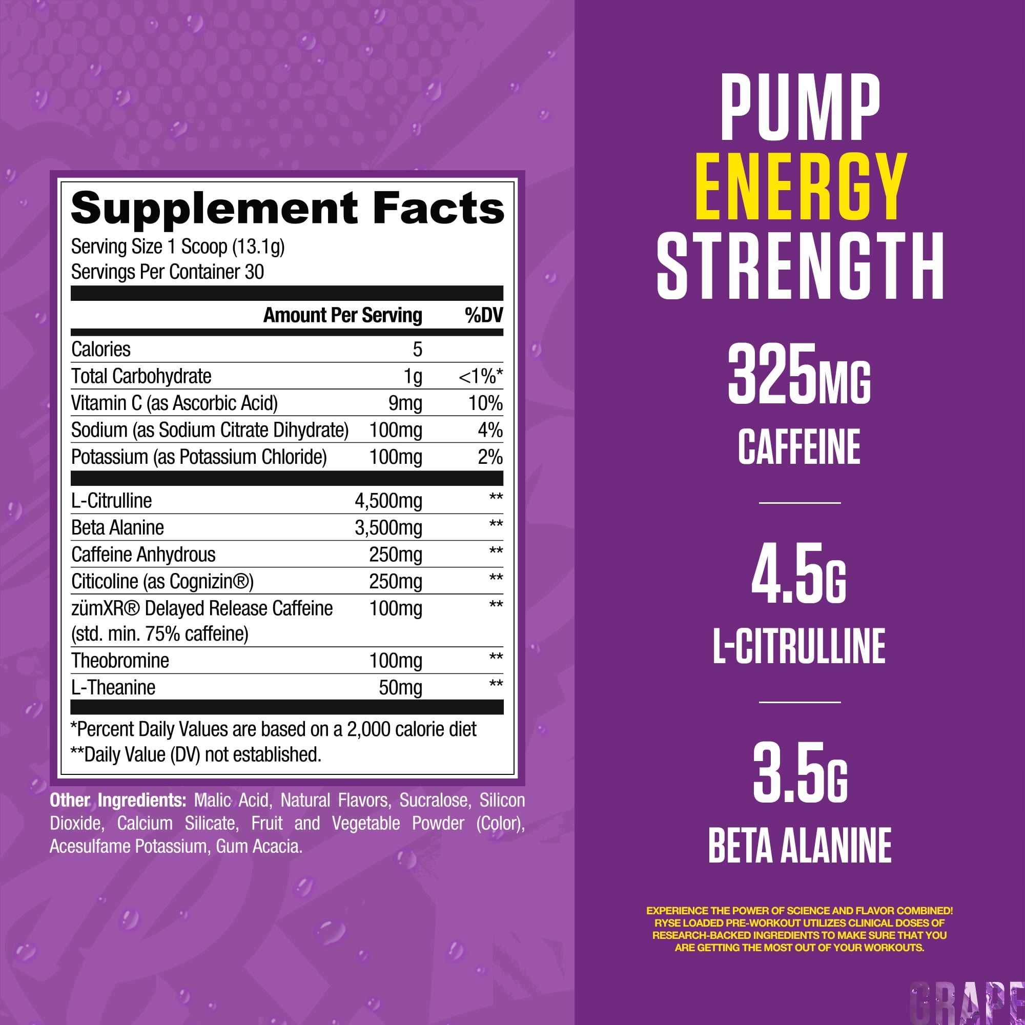 RYSE Loaded Daily Pre Workout Powder - Kool-Aid Grape - 30 Servings
