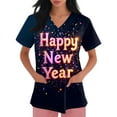 thumbnail image 5 of Garbnen Happy New Year Print Scrubs for Women Top Plus Size Stretch V Neck Short Sleeve Women Shirt Xmas Valentine's Day Holiday Prints Nurse Uniform, 5 of 6