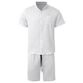 thumbnail image 4 of Fgnfyis European Solid Color Jacquard Short Sleeved Shirt Shorts Men Casual Loose Comfortable Business Trade Loose Trend Two Piece Set 2 Piece Sets for Men White XXL, 4 of 6