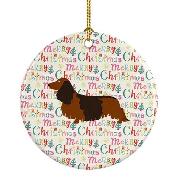 Longhaired Dachshund Merry Christmas Ceramic Ornament 2.8 in x 2.8 in