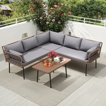 Craftian Patio Furniture Set, 4 Pieces Outdoor Conversation Set with L-Shaped Sofa and Side Table - Gray