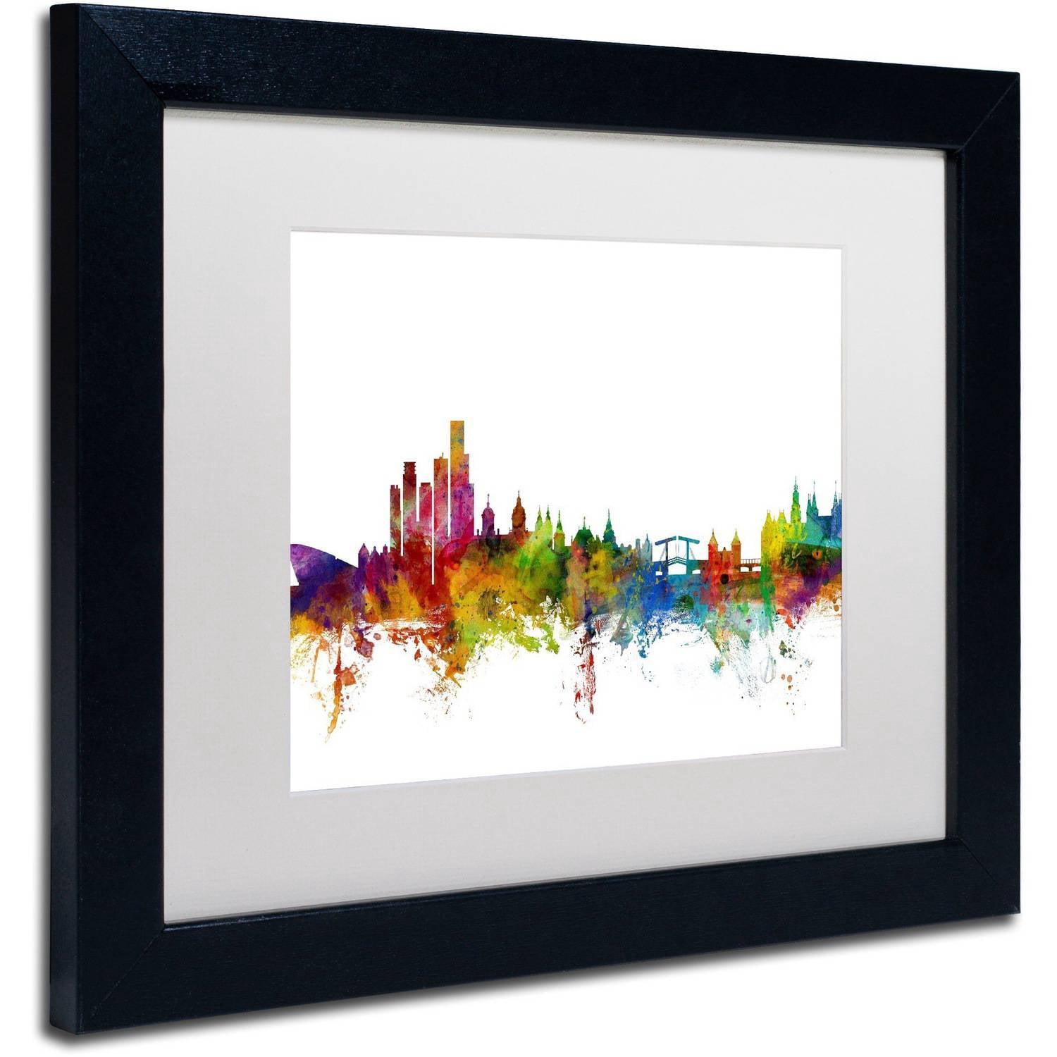 Trademark Fine Art "Amsterdam Skyline II" Canvas Art by Michael Tompsett White Matte, Black Frame