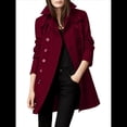 thumbnail image 2 of Abrigo Cruzado de Invierno para Mujer, Elegante Abrigo Tipo Gabardina de Mezcla de Larga con Cuello de Solapa y Botones Vino Tinto M, 2 of 6