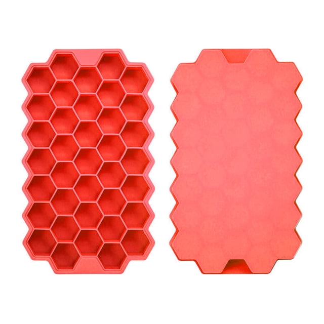 Billuyoard Molde de cubo de hielo de silicona grande 2 en 1 portátil Dropshipping con tapa, herramientas para hacer cubos que ahorran espacio para Herramientas y accesorios para hornear Rojo Billuyoard HA001574-06