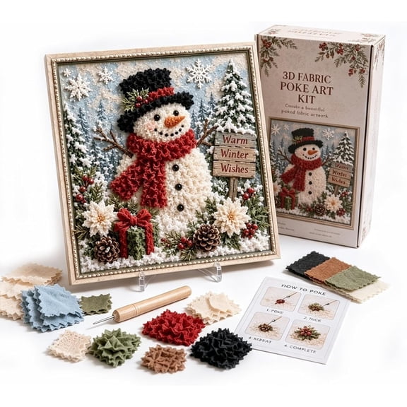 3D Christmas Fabric Poke Art Kit, DIY 3D Fabric Poke Art Craft Kit No-Sew DIY Bird-Themed Memorial, Creative Craft Set, Holiday Home Decor, Vintage Holiday Handmade Christmas Decoration