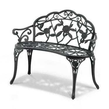 KFFKFF Metal Backrest and Armrests Garden Bench, Black