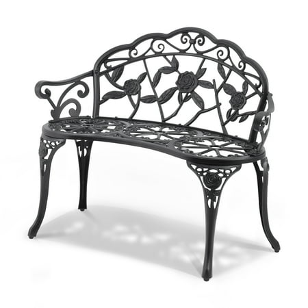 KFFKFF Outdoor Metal Bench, 38.8-Inch Garden Seating with Backrest and Armrests, Supports Up to 480 lbs, Ideal for Patio, Yard, Park, or Front Porch