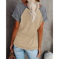 thumbnail image 2 of SHIBEVER T Shirts for Women Short Sleeve Women Top Summer Casual Striped Tunic Tops Loose Fit Side Split Tops Crew Neck Ladies Blouses Khaki XXL, 2 of 5