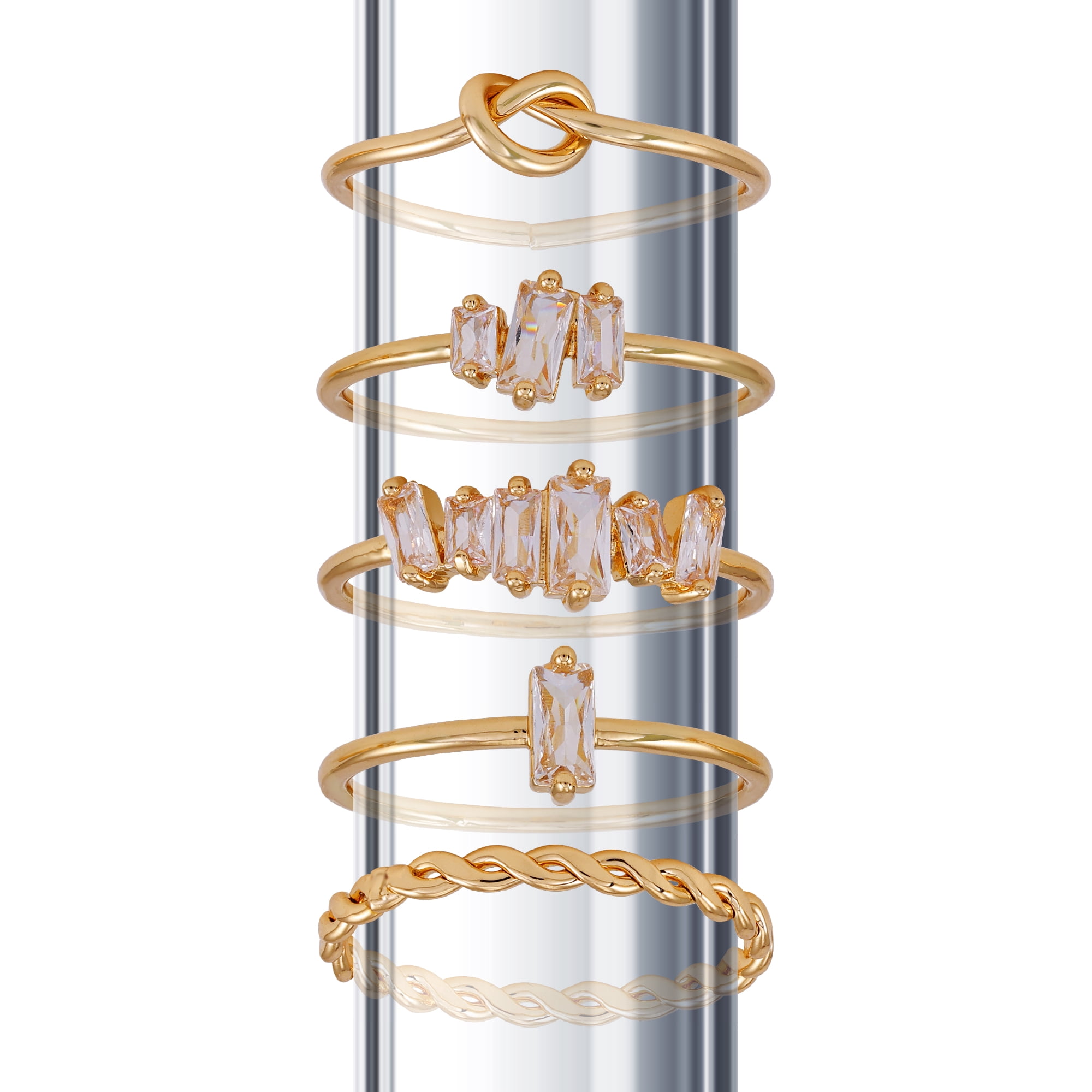 Time and Tru Women's Gold Tone Faux Crystal Ring Set, 5-Piece