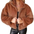 thumbnail image 6 of Lovskoo 2024 Womens Winter Coats Cropped Faux Fur Jacket Thick Warm Long Sleeve Zippered Cardigan Plush Jacket Brown, 6 of 6