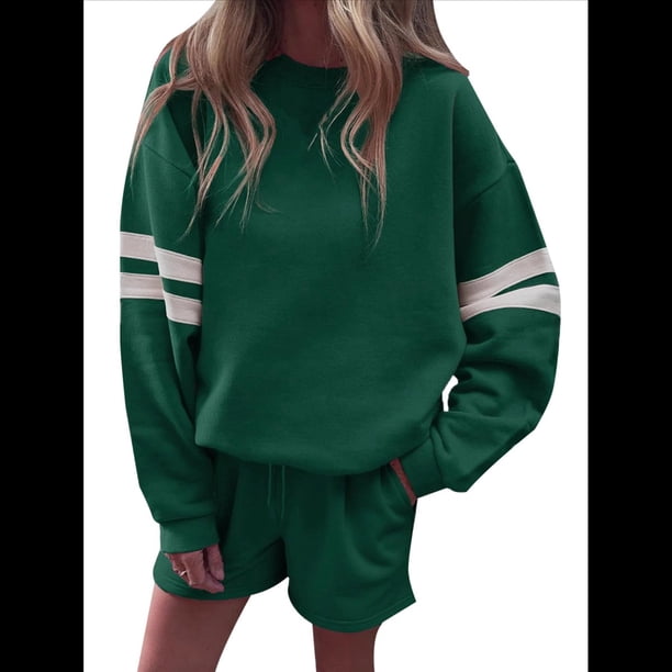 Conjunto de 2 Piezas para Mujer: Chándal Informal de Larga y Pantalones Cortos, Chándal de Viaje. Verde M