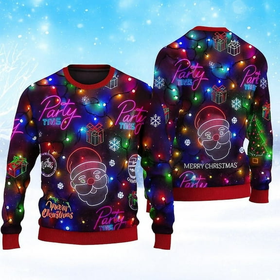 Bright Neon Lighting Ugly Christmas Sweater, Fun Festive Holiday Outfit, Unique Gift for Men and Women