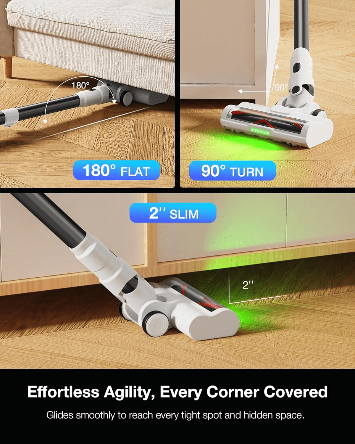 Moosoo Cordless Vacuum Cleaner, 55 mins max runtime, Powerful Suction Vacuum Cleaner For Home, Ideal for Hardwood Floors