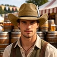 thumbnail image 4 of SGMVNU Cowboy Hats for Men Small Brim Felts Crushable Outback Hat with Belt Strap Parties Western , Khaki, One Size, 4 of 9