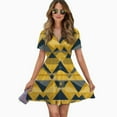 thumbnail image 2 of Abstract Gold Navy Triangle Pattern Women Dress V-Neck Short Sleeve Flowy Swing Party Midi Dress, 2 of 4
