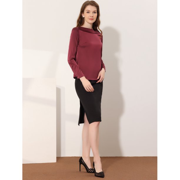 Allegra K Camisa De Manga Larga Con Cuello De Punto Y Botones Para