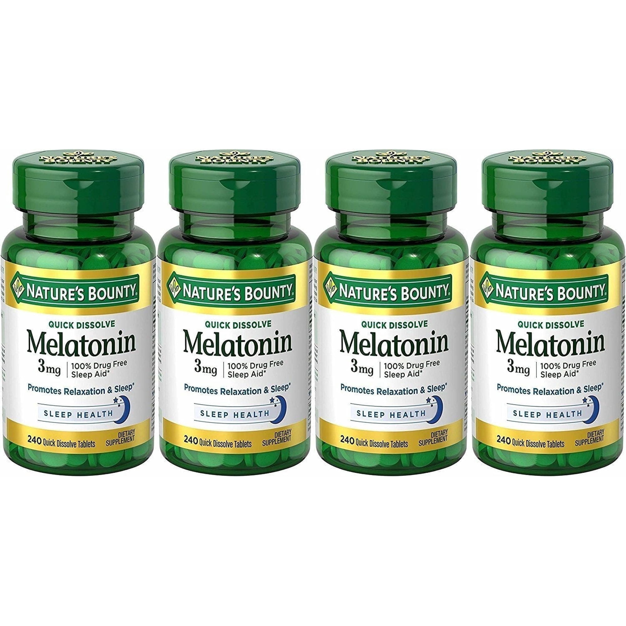 Nature's Bounty Melatonin 3mg, 100% Drug Free Sleep Aid, 240 Tabs, 4-Pack