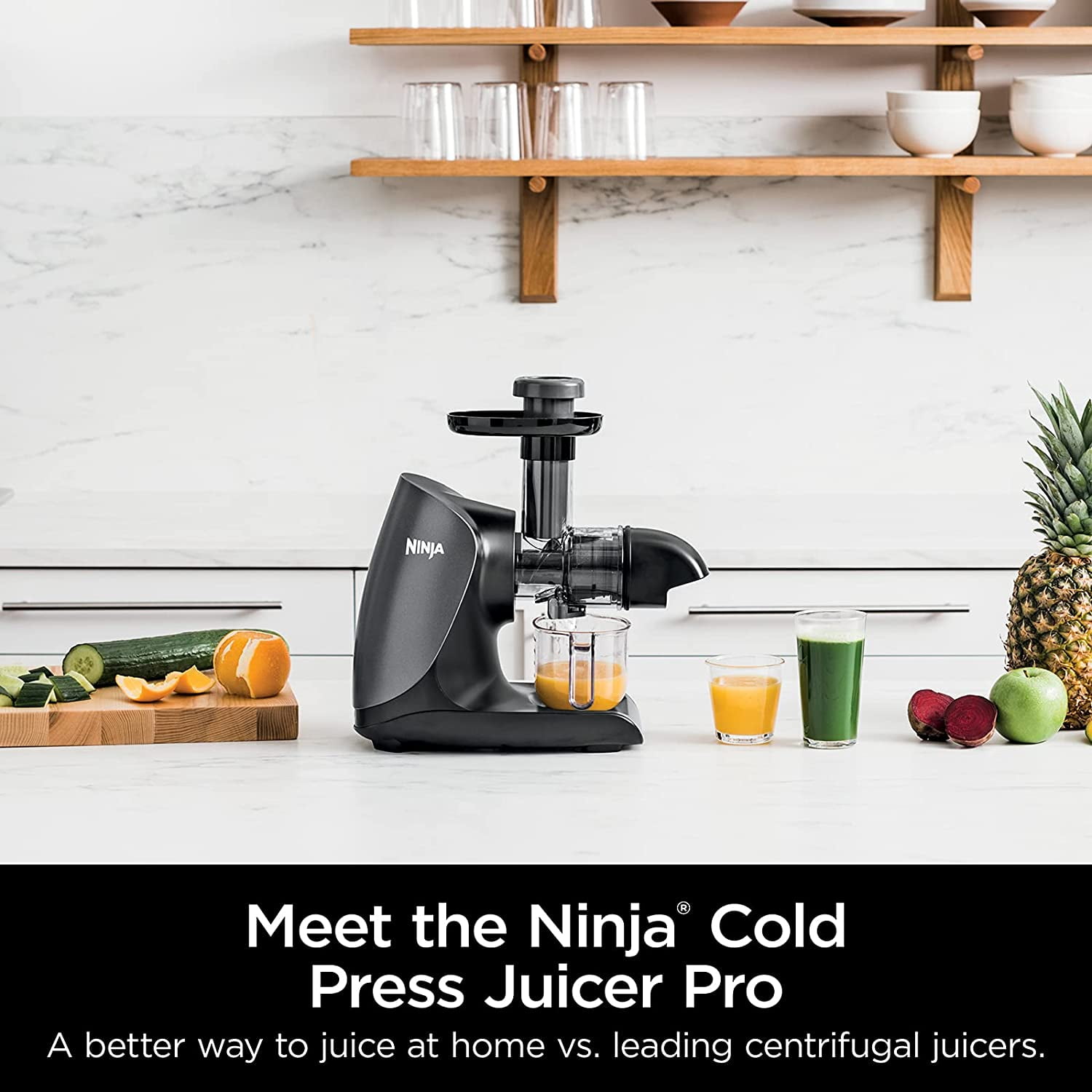 Ninja JC101 Cold Press Pro Compact Powerful Slow Juicer with Total Pulp  Control & Easy Clean, Graphite (Renewed), BLACK, 13.78 in Lx6.89 in Wx14.17  in
