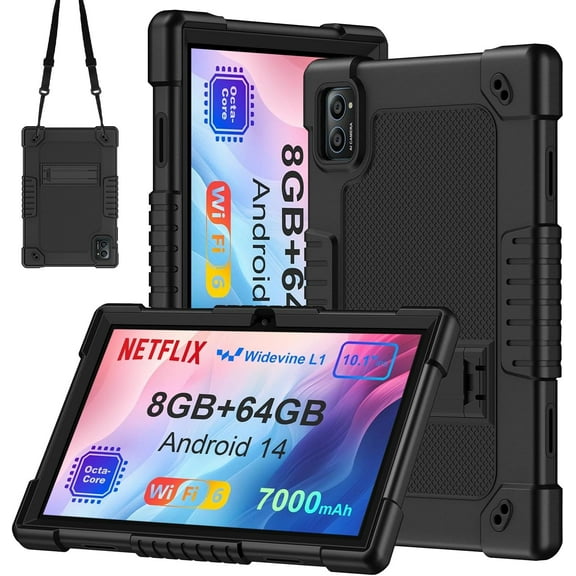 JBuwsdan Case for TabneraX 10.1 Inch Tablet,Shockproof Kids Friendly Protective Cover Built-in Kickstand with Shoulder Strap Case for TabneraX UTbook 10.1 Inch/AWOW UTBook_14 10.1" Tablet(Black)