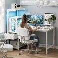 thumbnail image 2 of Gaming Desk 41 Inch with CPU Stand and LED Light, Computer Desk with Reversible Shelves and Storage Drawer, Pc Small Desk for Home Office Table with Bag, White, 2 of 7
