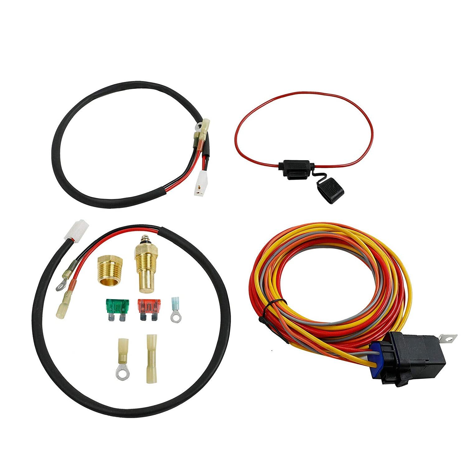 Dual Electric Cooling Fan Wiring Install Kit 185 Degree On 165 Off Engine Fan  Thermostat Temperature Switch 40/50 AMP Relay Kit, Works for: 2... 