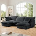 thumbnail image 3 of Corduroy Couch U-Shape 3 Seater Sectional Sofa, Living Room Couch with Deep Seats & French Edges, Modular Cloud Couch with Big Pillows, Slipcovered for Apartment, Gray, 3 of 14