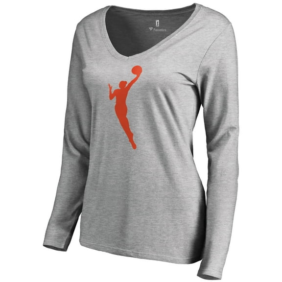 Women's Heathered Gray WNBA Gear Primary Logo Long Sleeve V-Neck T-Shirt