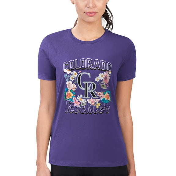 Women's G-III 4Her by Carl Banks Purple Colorado Rockies Super-Slim Fit Lightweight Flowers Graphic T-Shirt