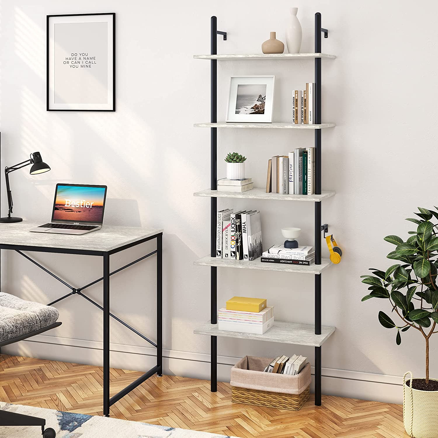 Home Office 3-Tier Wooden Bookcase Bookshelf Storage Ladder Shelf Display Shelf 