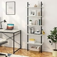 thumbnail image 4 of Bestier 70" Industrial Wall-Mounted Ladder Shelves 5 Tier Bookshelf Floating Shelves with 2 Hooks, Gray, 4 of 8