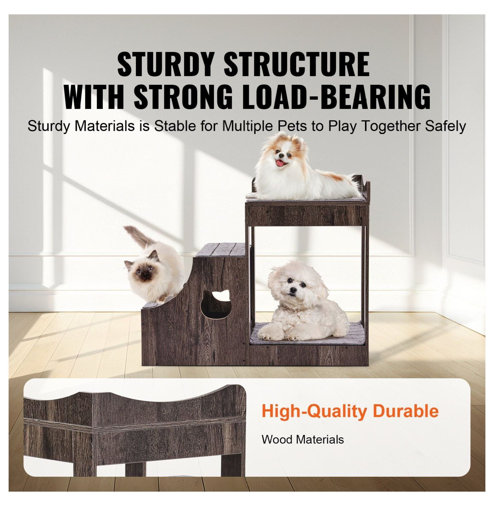 Pet Bunk Bed with Stairs Dog/Cat Window Perch with Storage Indoor Gray