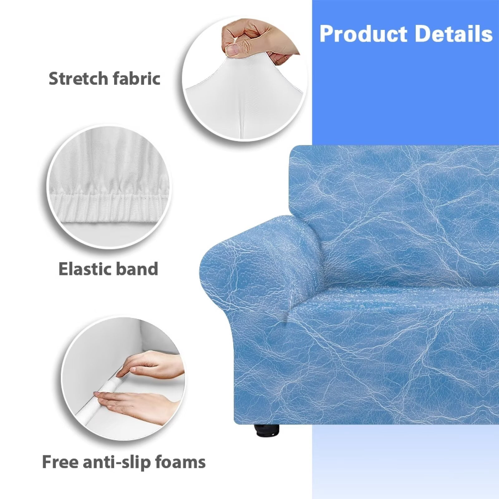 XYZCANDO Blue Stretch Sofa Slipcover 1 Piece Beach Tropical Couch Cover, 3 Seater Soft Elastic Bottom Sofa Slipcover for Living Room