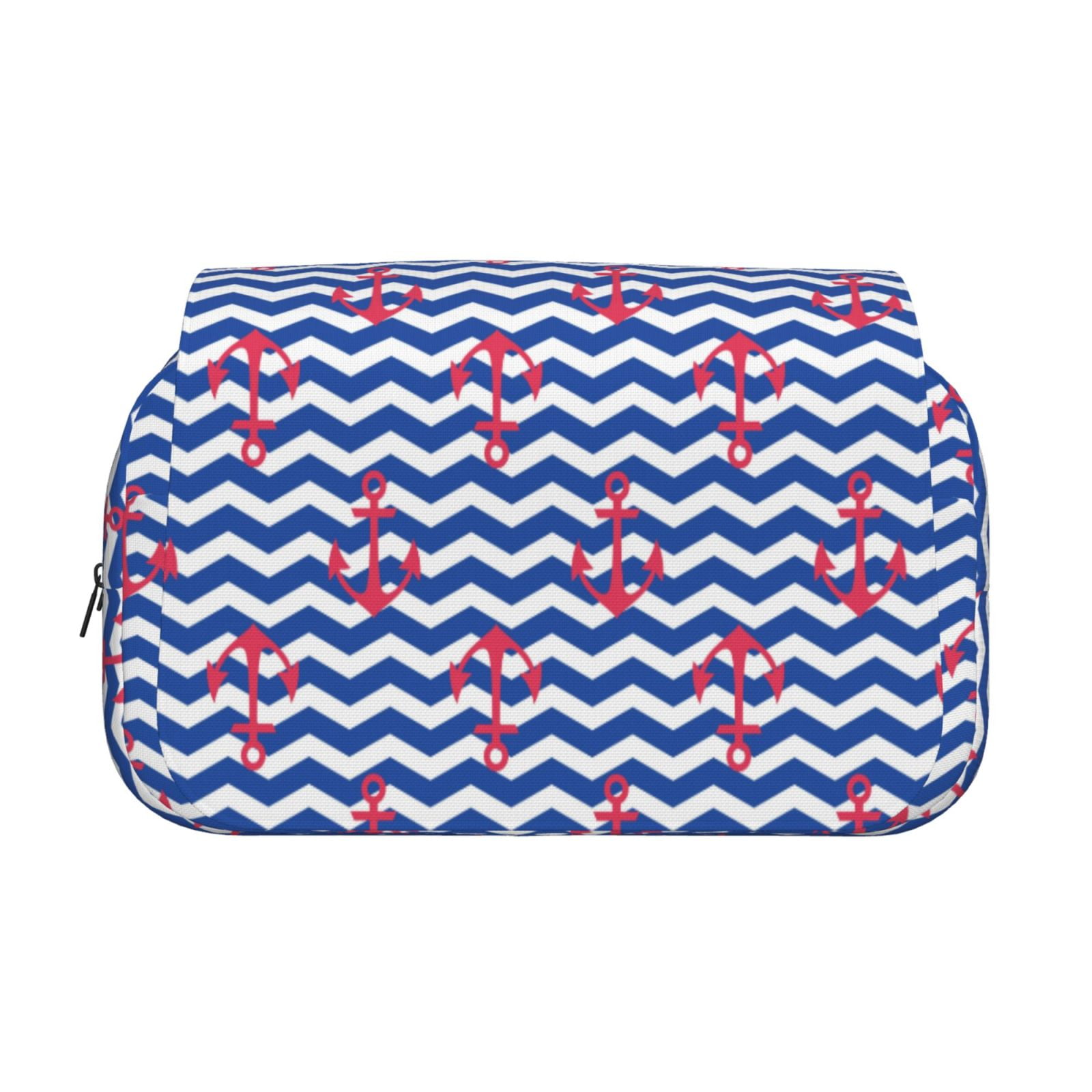 Rateoe Nautical Anchors Pattern Double Clamshell Pen Case, Storage Organizer with Two Zipper Compartments– Holds Up to 50 Pencils & Pens