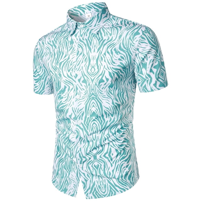 Camisas Para Hombre Talla Extra Camisa de solapa para hombre Moda Casual Impresión en color Camisa de manga corta (Blue, L)
