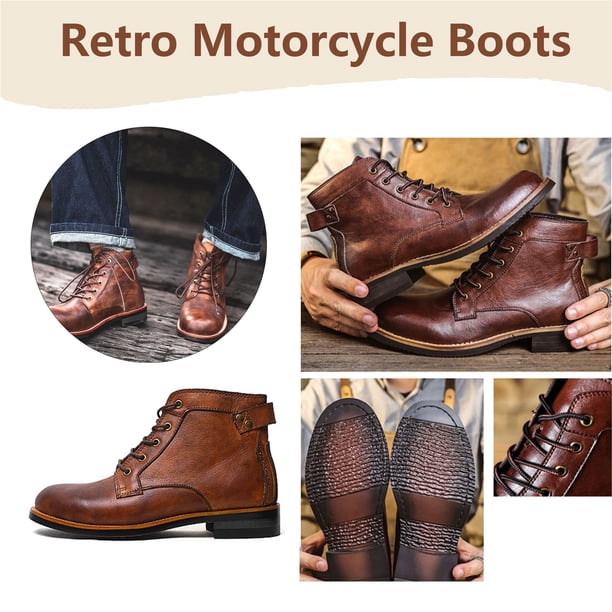 Retro Motorcycle Boots for Men Distressed Leather Vintage Biker