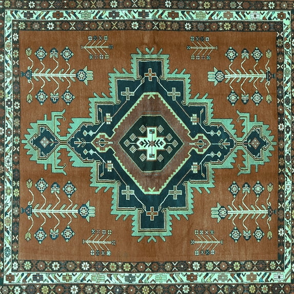 Ahgly Company Indoor Square Persian Turquoise Blue Traditional Area Rugs, 4' Square