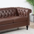 thumbnail image 5 of 82.5 Inch 3 Seater Sofa, Square Arm Couch with Tufted Back and Wood Legs, PU Upholstered Sofa with Removable Cushion and Nailhead Trim for Small Spaces, Living Room, Bedroom, Dark Brown, 5 of 7