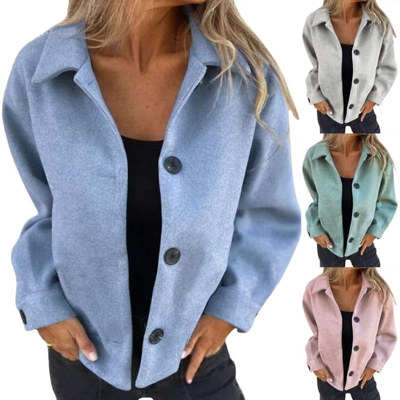 ThriftyPlait Women's Casual Button Down Shacket Jacket 2026 Fall Fashion Lapel Collar Loose Fit Long Sleeve Coat Outwear with Pockets