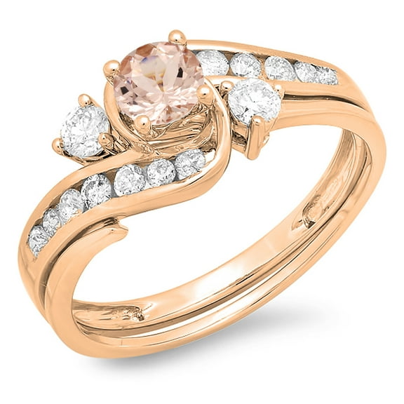 Dazzlingrock Collection 10K Round Morganite & Diamond Ladies Swirl Bridal Engagement Ring Matching Band Set, Rose Gold, Size 6.5