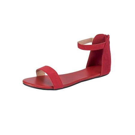 

SIMANLAN Classic Sandals for Women Flat Sandals Single Band Dress Sandal Open Toe Back Zip Summer Party Flats